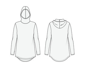Women's long sleeve hoodie top, Fashion Flat Sketch Vector Illustration, CAD, Technical Drawing, Flat Drawing, Template, Mockup.