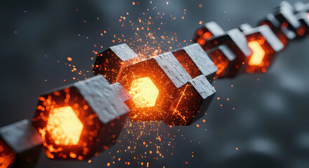 Blockchain technology concept digital chain with glowing links security and connection network on transparent background