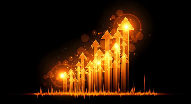 Growth chart golden arrows rising up success business chart financial report market trend analysis on transparent background