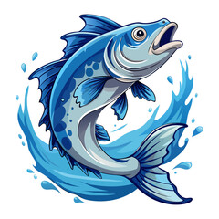 “Blue Splashing Fish Illustration Dynamic Aquatic Vector Artwork”