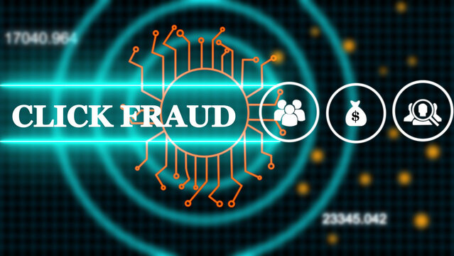 Word writing text Click Fraud. Business photo showcasing practiceadvertisement hosted website Male human wear formal work suit presenting presentation golloing 	