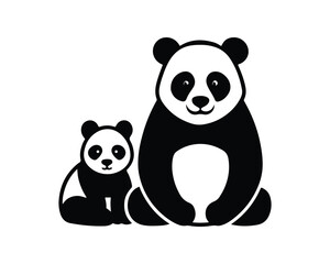 Fototapeta premium mom panda with baby, panda silhouette, standing panda, panda vector design, panda illustration, panda collection, cute panda vector, black and white panda, adorable panda design, panda icon, panda, an