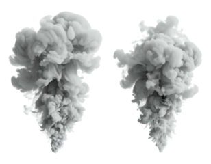 Two detailed plumes of gray smoke erupting upwards against black