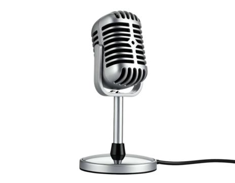 Vintage microphone with chrome finish on a stand - Powered by Adobe