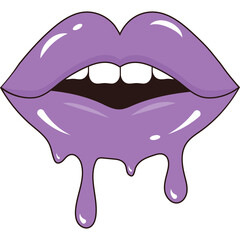 Purple Lips Dripping Glossy Liquid with Open Mouth Showing Teeth on Transparent Background Glossy Texture High Detail Illustration Vibrant Color Aesthetic Art