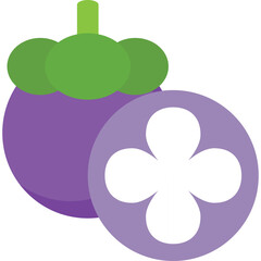 Purple Mangosteen Fruit with Green Stems on a Transparent Background Simple Flat Design