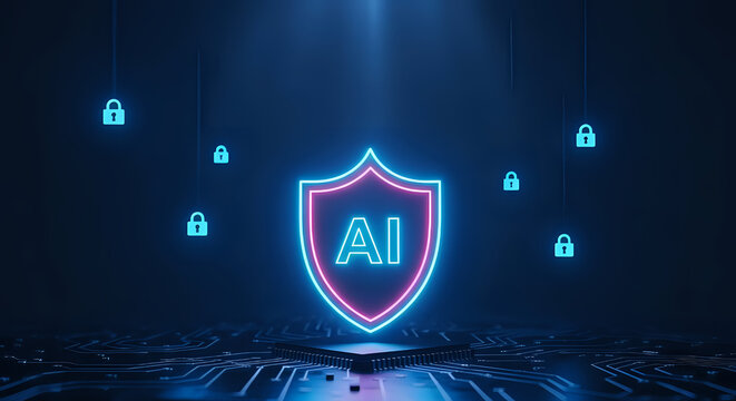 Ai security cybersecurity artificial intelligence protection shield technology future network data 100 on transparent background
