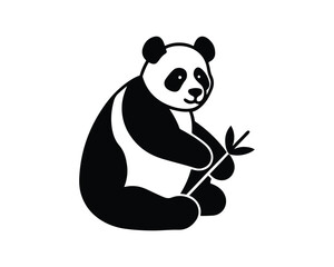 panda with bamboo leaf, Sitting panda, panda vector design, panda illustration, cute panda vector, black and white panda, adorable panda design, panda silhouette, panda icon 