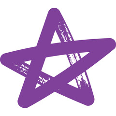 Purple Hand Drawn Star Symbol Isolated on Transparent Background with Textured Brush Strokes