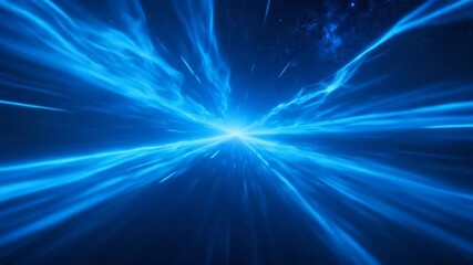 Dynamic motion of blue light streaks in a futuristic hyperspace tunnel