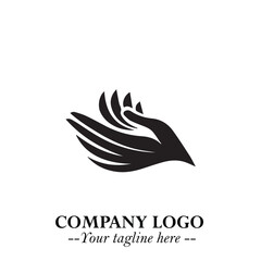 Minimalist Black Hand Logo Symbol on White Background in Clean Modern Silhouette Style