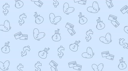 Pattern of money symbols cards hearts and moneybags. Suitable for financial marketing materials, business presentations, and gambling related content. - Powered by Adobe