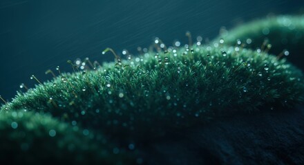 Close-up of green moss with water droplets a natural texture for backgrounds showcasing freshness and natures detail