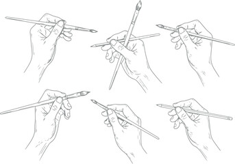 Six different hand poses holding a writing utensil for drawing