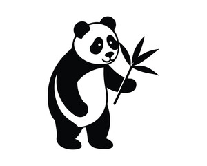 panda silhouette, panda with bamboo leaf, standing panda, panda vector design, panda illustration, panda collection, cute panda vector, black and white panda, adorable panda design, panda silhouette, 