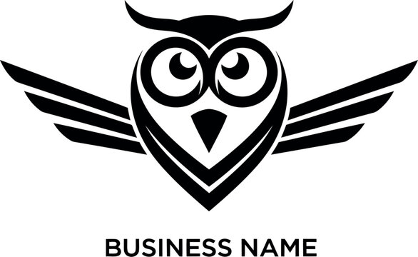 Stylized black owl logo with wings and business name placeholder
