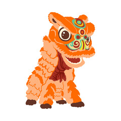 Cute Cartoon Orange Chinese Lion Dance Illustration