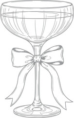 Obraz premium Elegant champagne coupe glass adorned with a festive ribbon bow