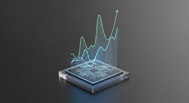 A computer chip with a glowing graph illustrating data analysis and growth.