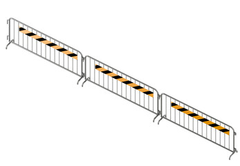 Fototapeta premium temporary pedestrian barrier with diagonal warning tape for site hazard control. 3d render, isometric view, 2d game ready asset