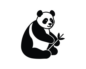panda silhouette,  panda with bamboo leaf, panda vector design, panda illustration set, panda collection, cute panda vector, black and white panda, adorable panda design, panda silhouette