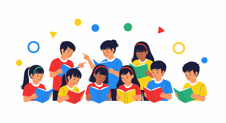 Fototapeta premium Group of Children Reading Books Together