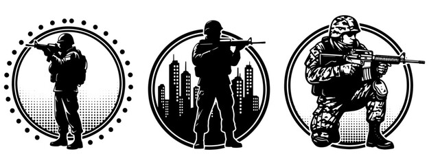 Soldier emblems with rifle