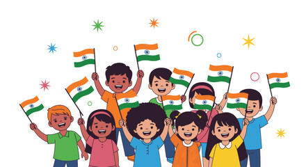 Children Celebrating with Flags on Children’s Day