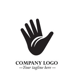 Obraz premium Minimalist Black Hand Logo Symbol on White Background in Clean Modern Silhouette Style