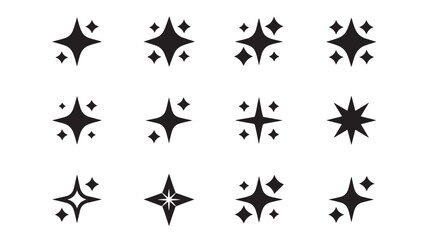 Fototapeta premium Set of sparkle star icons simple flat vector design element isolated on white background for app and web design