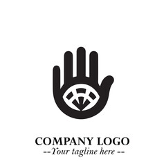 Fototapeta premium Minimalist Black Hand Logo Symbol on White Background in Clean Modern Silhouette Style