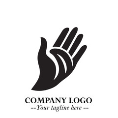 Fototapeta premium Minimalist Black Hand Logo Symbol on White Background in Clean Modern Silhouette Style