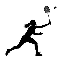 Badminton player silhouette in action