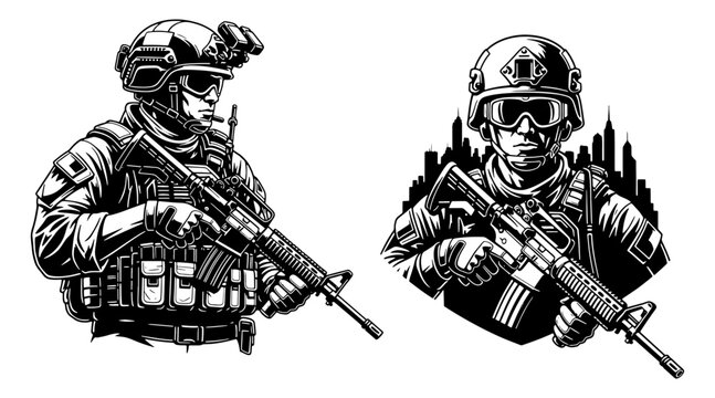 Soldier with tactical gear and rifle