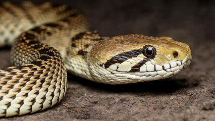 Obraz premium Close-Up Portrait of a Venomous Snake: Reptilian Beauty and Survival Artistry in Nature's Wildlife Habitat