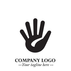 Obraz premium Minimalist Black Hand Logo Symbol on White Background in Clean Modern Silhouette Style