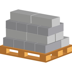 Gray Concrete Building Blocks Stacked on a Wooden Shipping Pallet Ready for Construction Project Transport and Delivery