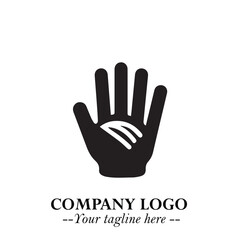 Obraz premium Minimalist Black Hand Logo Symbol on White Background in Clean Modern Silhouette Style