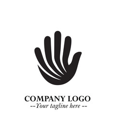 Obraz premium Minimalist Black Hand Logo Symbol on White Background in Clean Modern Silhouette Style