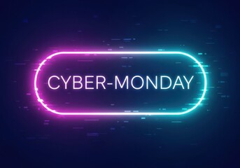 Cyber monday sale promotion with neon light effect and dark background