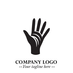 Fototapeta premium Minimalist Black Hand Logo Symbol on White Background in Clean Modern Silhouette Style