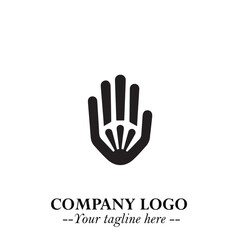 Obraz premium Minimalist Black Hand Logo Symbol on White Background in Clean Modern Silhouette Style