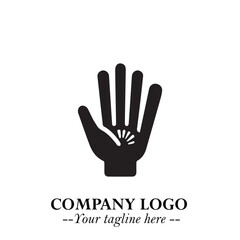 Fototapeta premium Minimalist Black Hand Logo Symbol on White Background in Clean Modern Silhouette Style