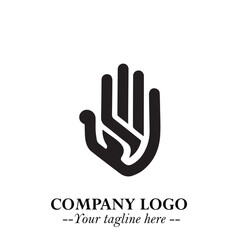 Obraz premium Minimalist Black Hand Logo Symbol on White Background in Clean Modern Silhouette Style