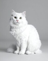 Regal, pristine white feline with captivating green eyes
