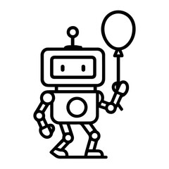 robot with a balloon vector line icon on a white background
Vector line icon