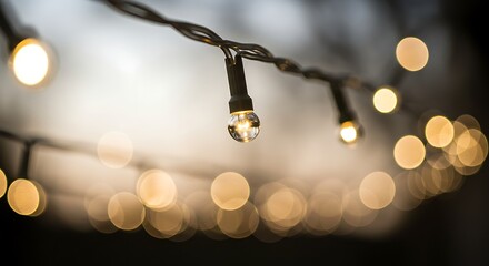 A string of warm glowing LED lights creating a beautiful soft-focus bokeh effect, perfect for festive holiday decorations and cozy seasonal ambiance