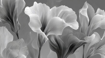 Ethereal flowers in grayscale with delicate, flowing lines