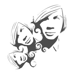 Metaphor bipolar disorder mind mental. Split personality. Concept mood disorder. Three head silhouette. Psychology and mental health. Multi personality concept.