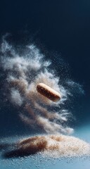 Pill mid-air over powder